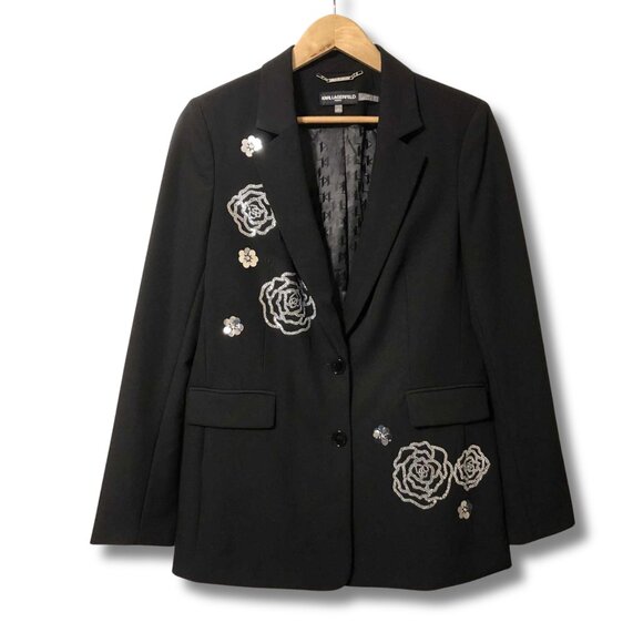 Karl Lagerfeld Paris Embellished Rose Motif Holiday Blazer • NWT $219 • Size 10 - Picture 6 of 14